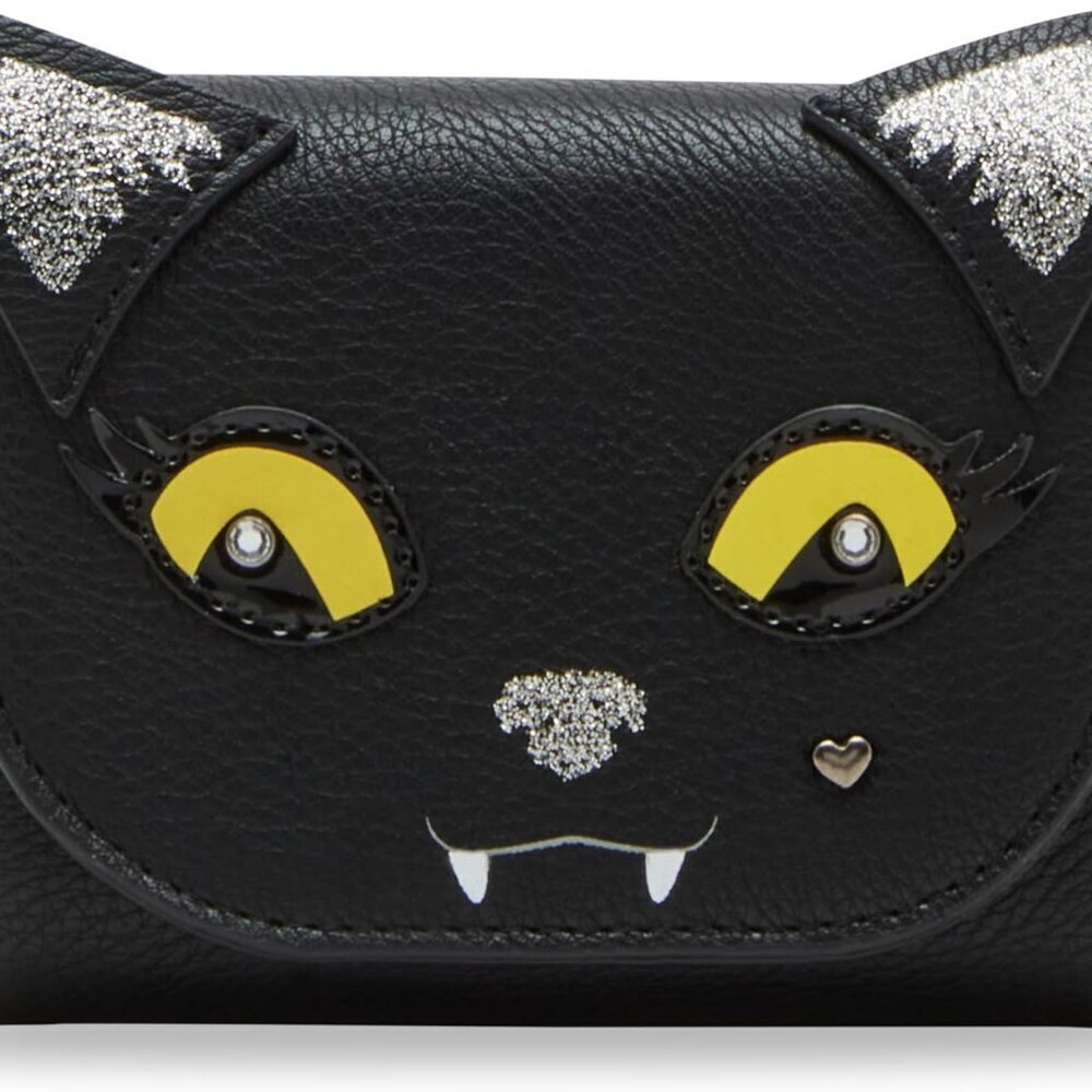 Black Cat Bifold Wallet Womens Polyurethane Nylon Snap Closure Compact